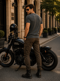 Zingleberry Premium Motocycle Club Dark Grey Melange Biker Cotton T-Shirt For Men