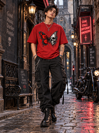 Zingleberry Dark Metamorphosis Red Oversized T-Shirt for Men & Women | Premium Cotton Gothic Butterfly Skull Graphic Tee