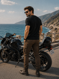 Zingleberry Premium Ride to Park Black Biker Cotton Motorcycle Graphic T-Shirt For Men