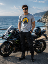 Zingleberry Premium Born To Ride Grey Melange Biker Cotton T-Shirt For Men