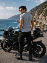 Zingleberry Premium Born To Ride Grey Melange Biker Cotton T-Shirt For Men