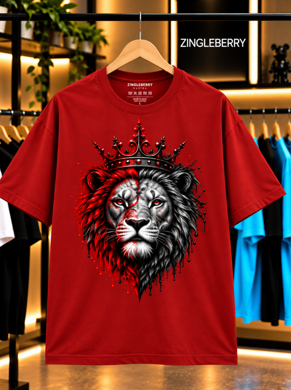 Zingleberry Crimson King Premium Unisex Oversized Gothic Lion T-Shirt for Men and Women
