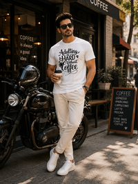 Zingleberry Premium Morning Mood White T-Shirts – Adulting Without Coffee Quote