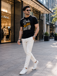 Zingleberry Premium Modern Streetwear Tee – Suit Up Dude Quote Black T-Shirt for Men