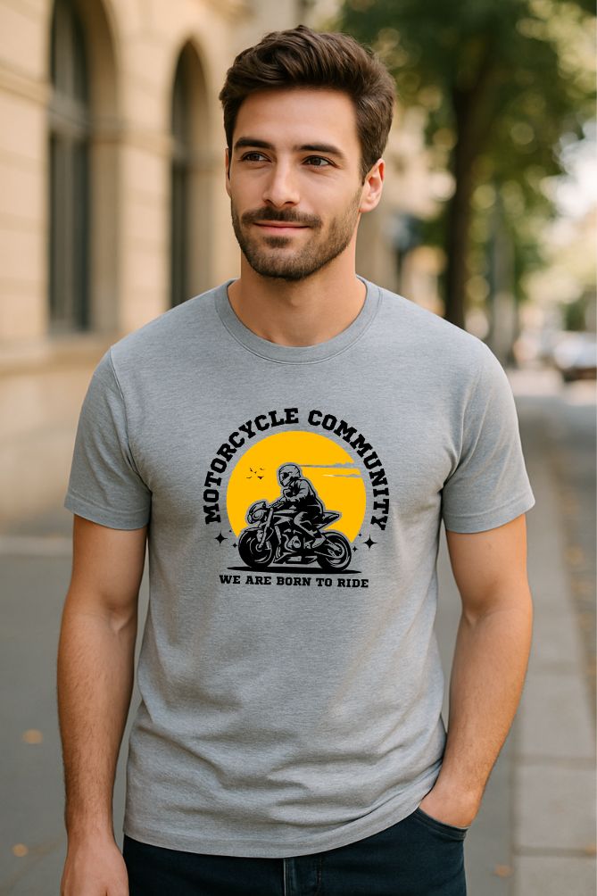 Born To Ride Grey Melange Biker Premium Cotton T-Shirt For Men