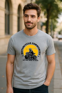 Born To Ride Grey Melange Biker Premium Cotton T-Shirt For Men