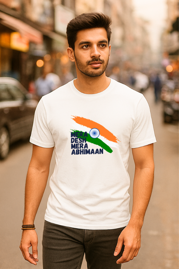Zingleberry Unisex Classic Crew Neck T-Shirt – "Mera Desh Mera Abhimaan" Patriotic Theme | Premium Cotton
