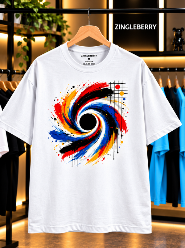Zingleberry Chromatic Vortex Abstract Art Oversized T-Shirt | Premium Cotton Unisex Graphic Tee