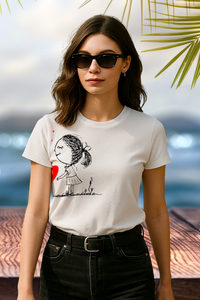 Minimalist Love Sketch White Cotton T-Shirt – Romantic Art Tee for Couples