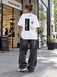 Zingleberry Same Sky Different World Premium Unisex Oversized T-Shirt – White Celestial Graphic Tee