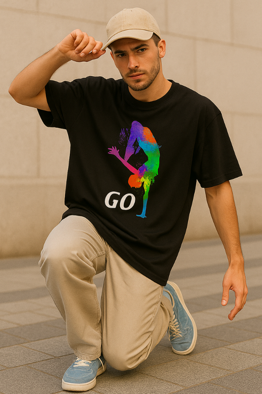 Zingleberry Go-Dance Oversized Black Tee – Graphic Print for Men & Women
