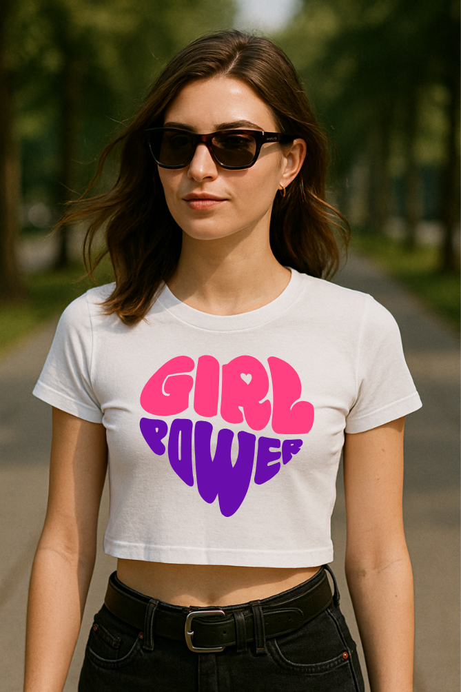 Zingleberry Exclusive Girl Power Printed white Crop Top for women