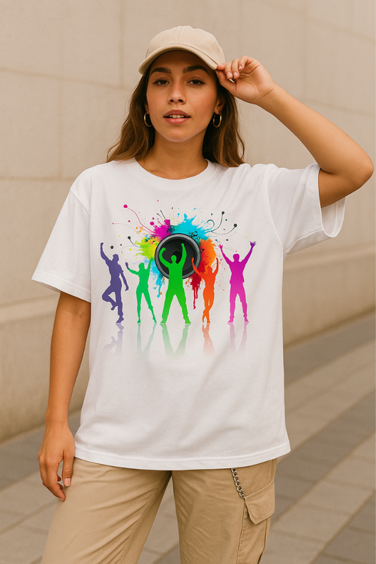Zingleberry Dancing Oversized White Tee – Graphic Print for Men & Women