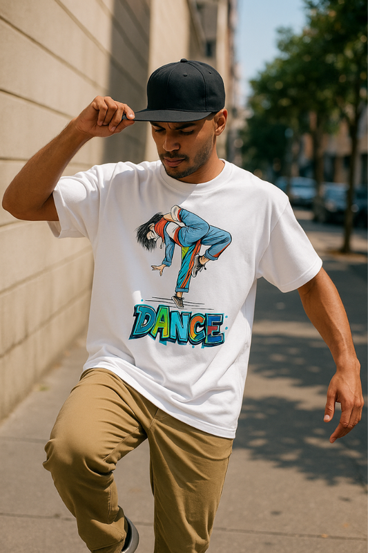 Zingleberry Oversized White Tee – Dance Graphic for Men & Women