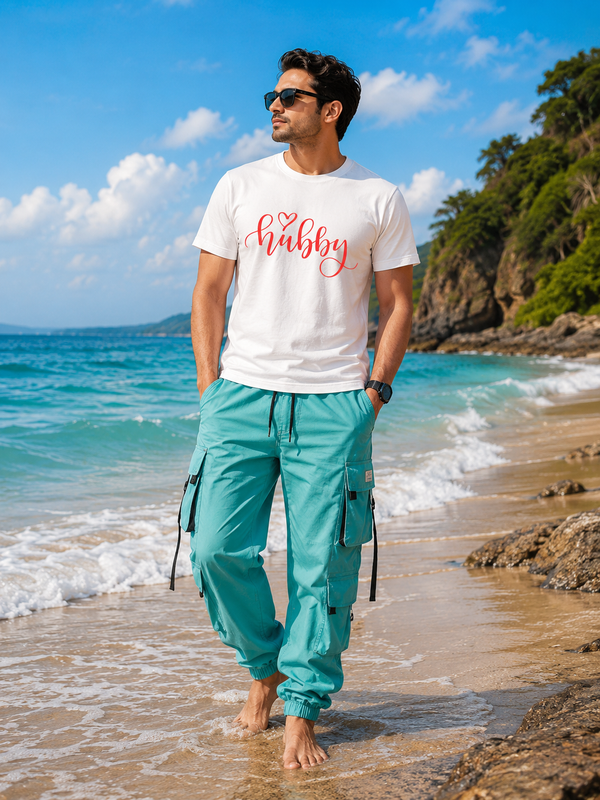 Zingleberry Premium Minimal Hubby T-Shirts – Elegant Red Script Shirt for Couples
