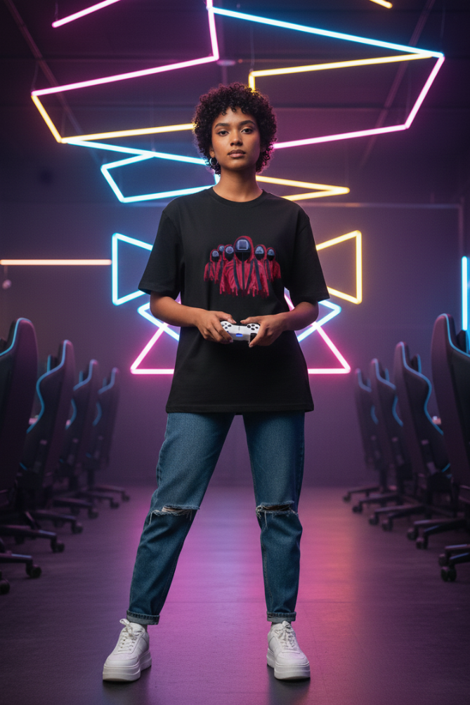 Zingleberry Premium Oversized Dark Mode Gamer Tee Squide Game themed