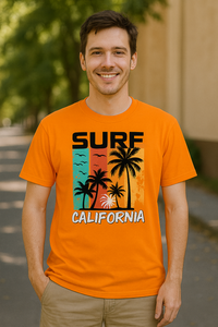 Zingleberry Premium Surf Vibes California Graphic Cotton T-Shirts – Saffron Orange