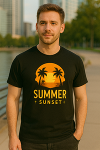 Zingle Berry Exclusive Summer Sunset Black T-Shirt For Men