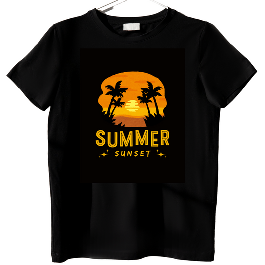 Zingle Berry Exclusive Summer Sunset Black T-Shirt For Men