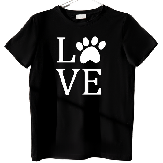 Paw Print LOVE T-Shirt – Cute Pet Lover Graphic T-shirts in Black