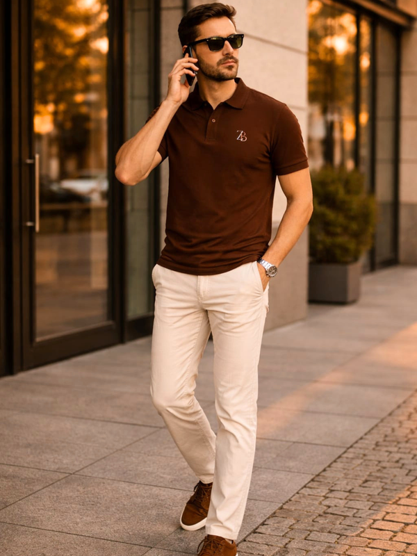 Zingleberry Men’s Premium Cotton Polo T-Shirt – Coffee Brown | Minimalist Look, Maximum Comfort