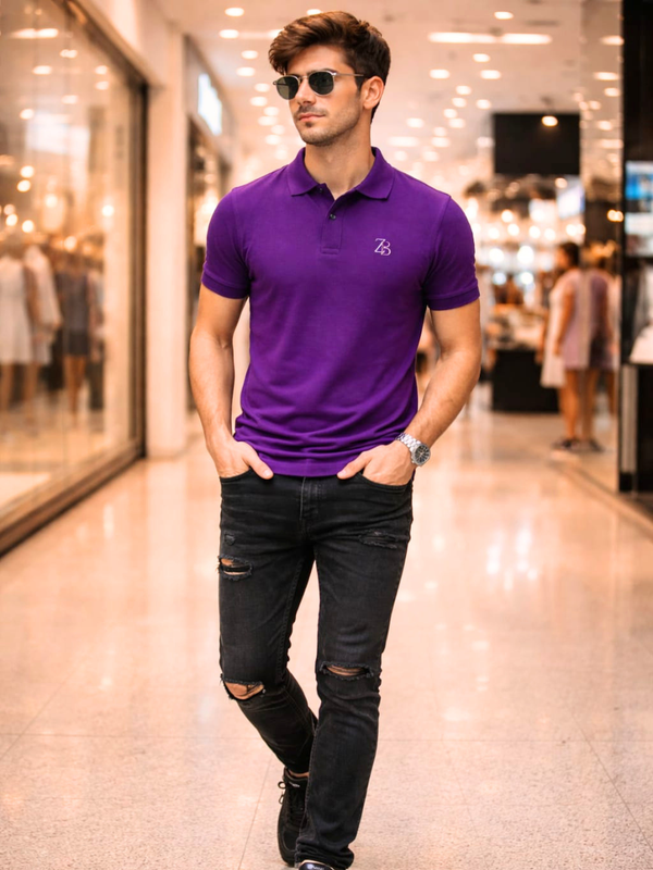 Zingleberry Men’s Premium Cotton Polo T-Shirt – Purple | Statement Shade, Everyday Comfort