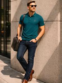 Zingleberry Men’s Premium Cotton Polo T-Shirt – Petrol Blue | Cool Tone, Effortless Appeal