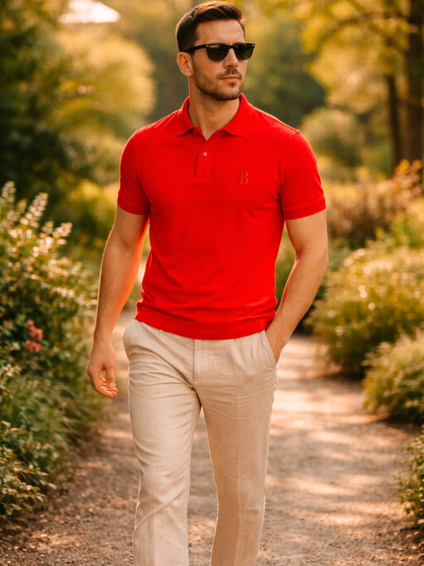 Zingleberry Men’s Premium Cotton Polo T-Shirt – Red | Vibrant Style, Confident Fit