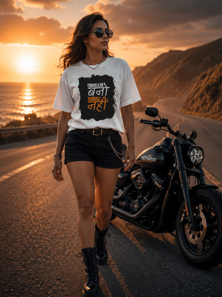 Zingleberry Traveller Typography Graphic Print Oversized Unisex Cotton T-Shirt