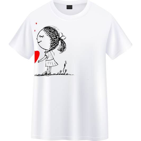 Minimalist Love Sketch White Cotton T-Shirt – Romantic Art Tee for Couples