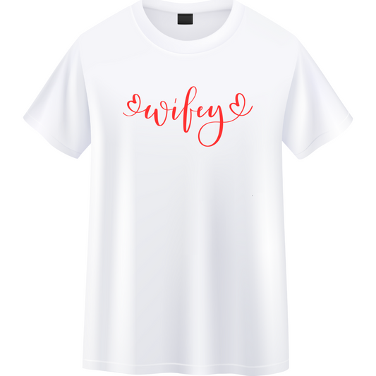 Minimal Wife T-Shirts – Elegant Red Script Shirt for Couples
