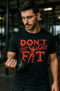 Man lifting dumbbell wearing Zingleberry black gym t-shirt with 