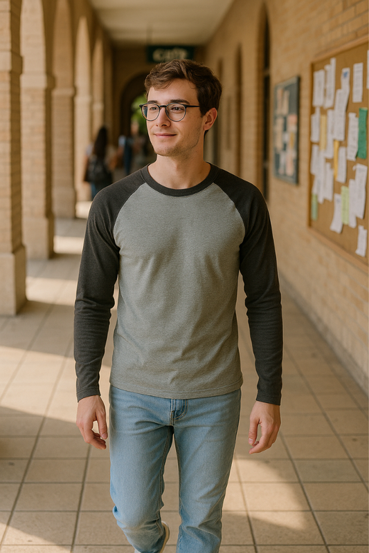 Zingleberry Men’s Grey and Black Raglan T-Shirt – activewear essential for gym-goers and fitness-focused lifestyles.