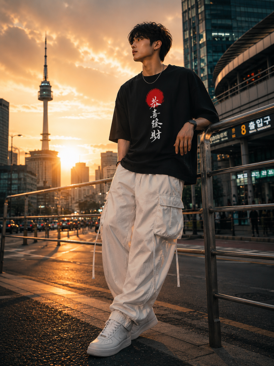 Zingleberry Zen Fortune Japanese Graphic Print Oversized Unisex Cotton T-Shirt