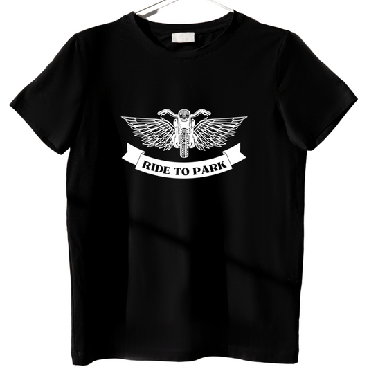 Ride to Park Black Biker Premium Cotton Motorcycle Graphic T-Shirt For Men