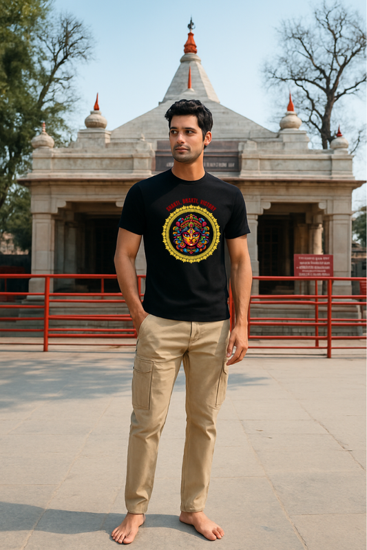 Zingleberry Premium Black Maa Durga Printed Unisex Cotton T-shirt with Shakti Bhakti Victory spiritual artwork for men and women