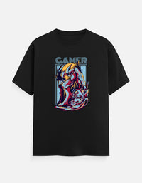 Front view of Zingleberry Gamer Premium Unisex Black Cotton T-Shirt featuring a bold gaming-inspired graphic print, crafted from 100% pure cotton for all-day comfort.