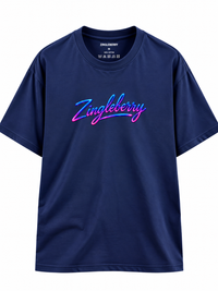 Zingleberry royal blue premium unisex oversized cotton T-shirt front featuring electric blue and neon pink Zingleberry signature logo.