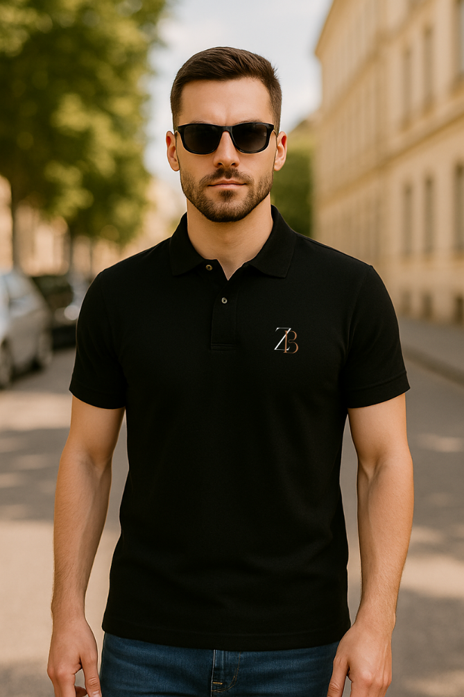 Zingleberry Men's Black Polo T-Shirt – Premium cotton slim fit with embroidered logo, stylish everyday wear.
