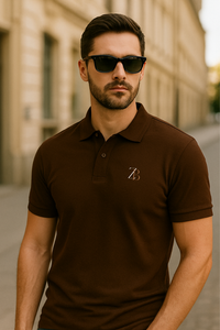 Zingleberry Men's Brown Polo T-Shirt – Slim fit cotton tee with embroidered logo, short sleeves, and classic collar style.