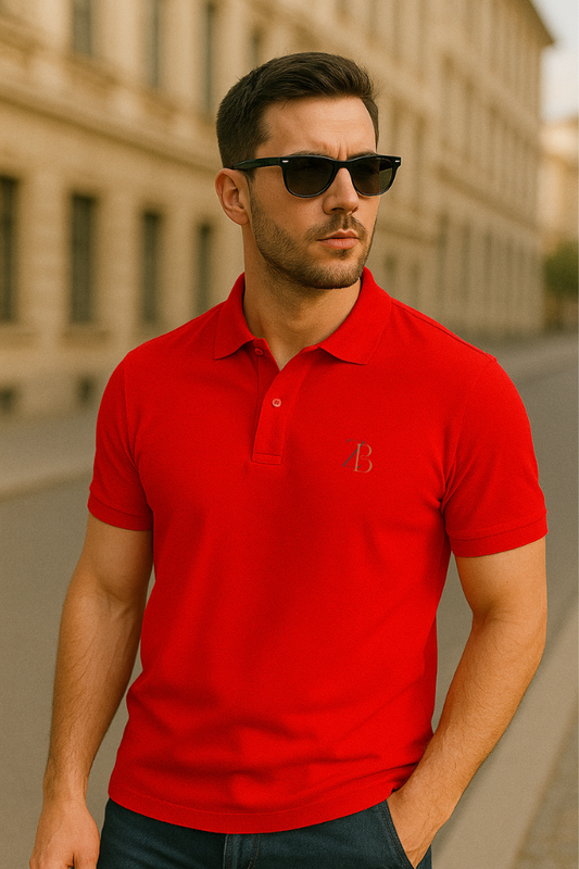 Zingleberry Men's Red Polo T-Shirt – Classic slim fit cotton tee with embroidered logo, short sleeves, and casual style.