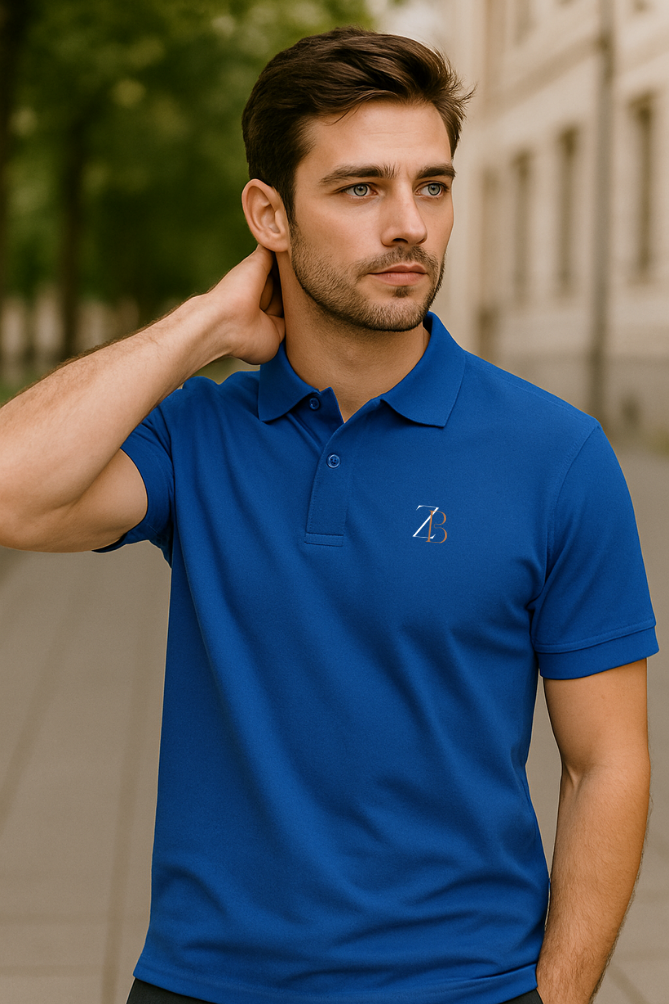 Zingleberry Men's Royal Blue Polo T-Shirt – Classic fit cotton tee with embroidered logo, perfect for smart casual style.