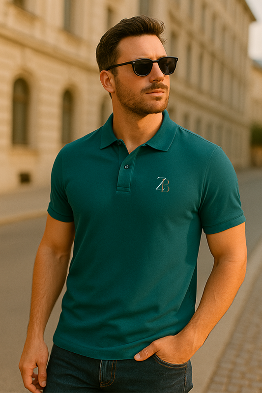 Zingleberry Men’s Teal Polo T-Shirt with Logo – Classic Cotton Slim Fit Tee for Casual and Smart Wear