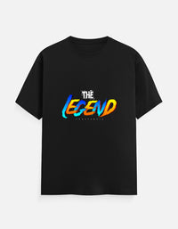 Front view of Zingleberry Premium Unisex Classic Crew black graphic T-shirt featuring The Legend typography print on premium cotton fabric.