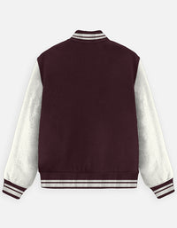 Zingleberry unisex varsity jacket back view, premium cotton varsity jacket with ribbed hem and collar