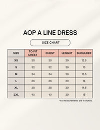 Zingleberry Vastra Heart Print Fit and Flare Midi Dress size chart with measurements for chest and shoulder.