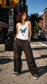 Zingleberry Wild Wings white women’s cotton tank top with colourful bird graphic front view